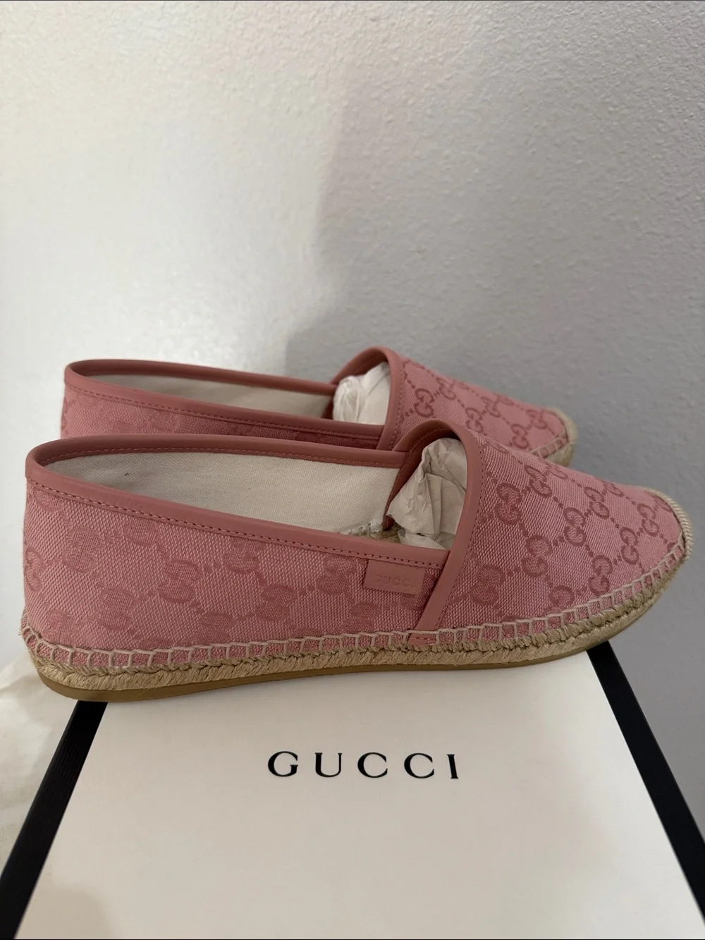 Gucci Pink Monogram Canvas Espadrille Flats